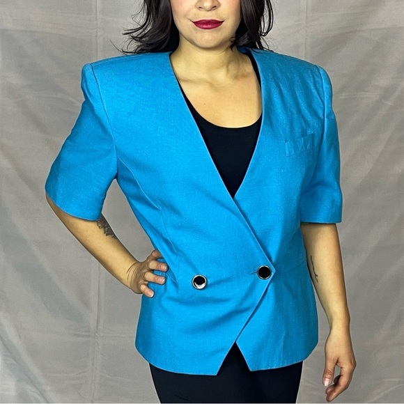 Vintage 80s Electric Blue Top - Picture 2 of 5